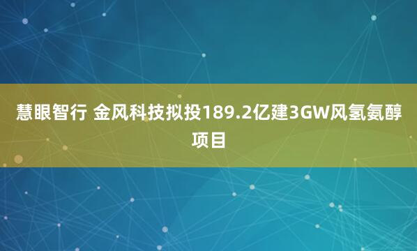 慧眼智行 金风科技拟投189.2亿建3GW风氢氨醇项目